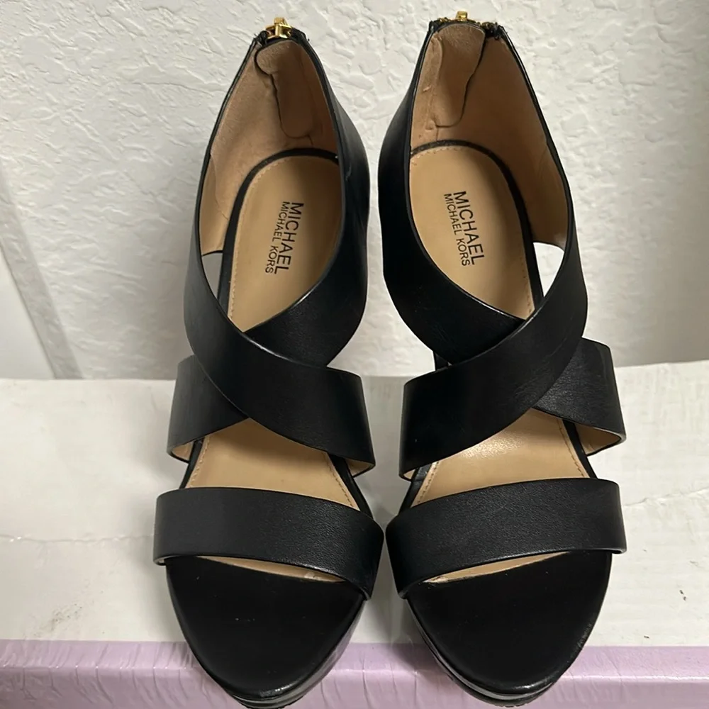 Michael Kors Black Leather Crisscross Platform Heels